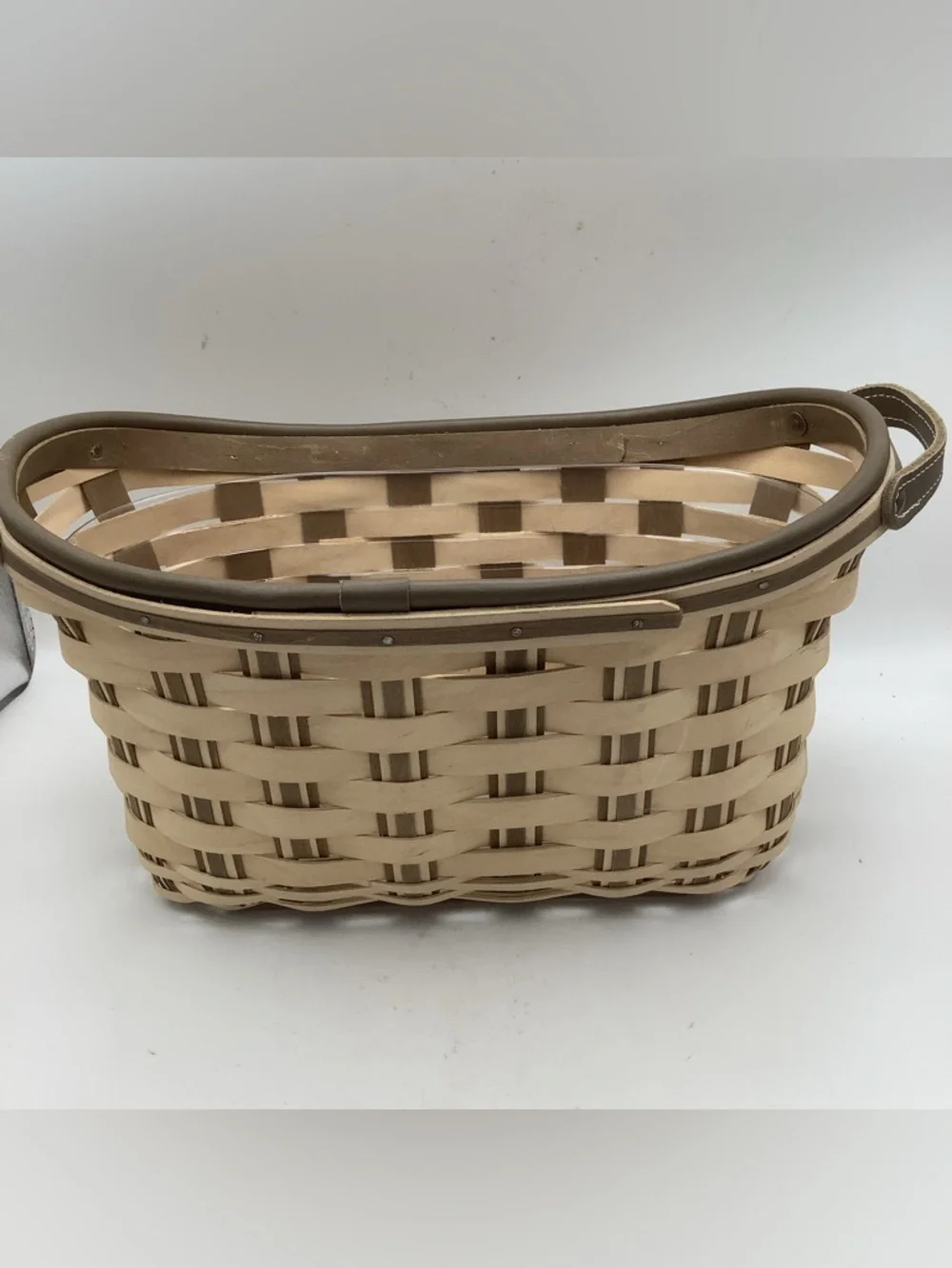 Longaberger Tan and Brown Woven Bicycle Basket with Leather Handles and Liner - Picture 5 of 10